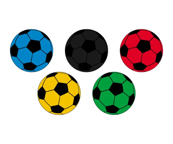 Cinco bolas de fútbol de color sobre un fondo blanco — Vector de stock