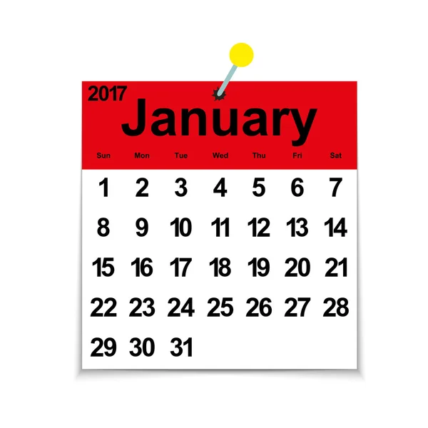 Calendrier des feuilles 2017 avec le mois de janvier jours — Image vectorielle