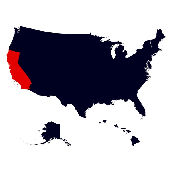 Kalifornien in der Karte der Vereinigten Staaten — Stockvektor