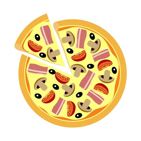 Verschiedene Pizza mit Pilzen, Tomaten, Oliven — Stockvektor