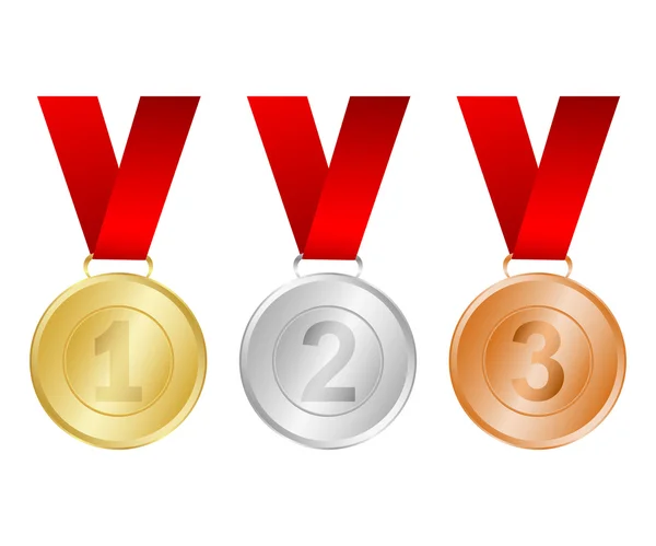 Złote, srebrne i brązowe medale dla zwycięzców — Wektor stockowy