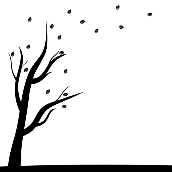 Silhouette di un albero e foglie di autunno — Vettoriale Stock