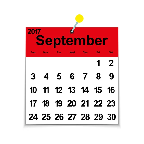 Calendario de hojas 2017 con el mes de septiembre — Vector de stock