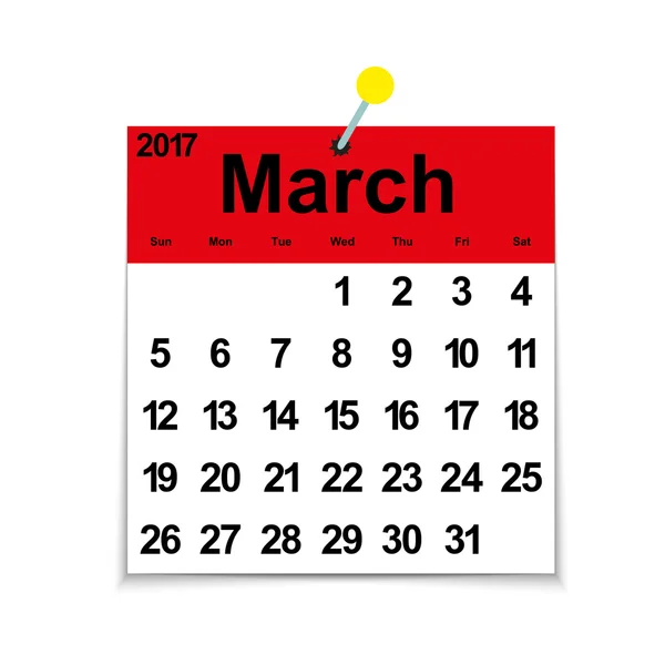 Calendario delle foglie 2017 con il mese di marzo — Vettoriale Stock