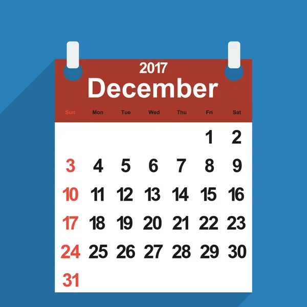 Calendario de hojas 2017 con el mes de diciembre — Vector de stock