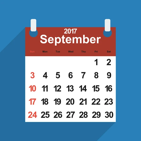 9 月日の葉カレンダー 2017 — ストックベクタ