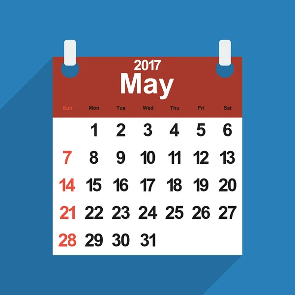 Calendario de hojas 2017 con los días del mes de mayo — Vector de stock