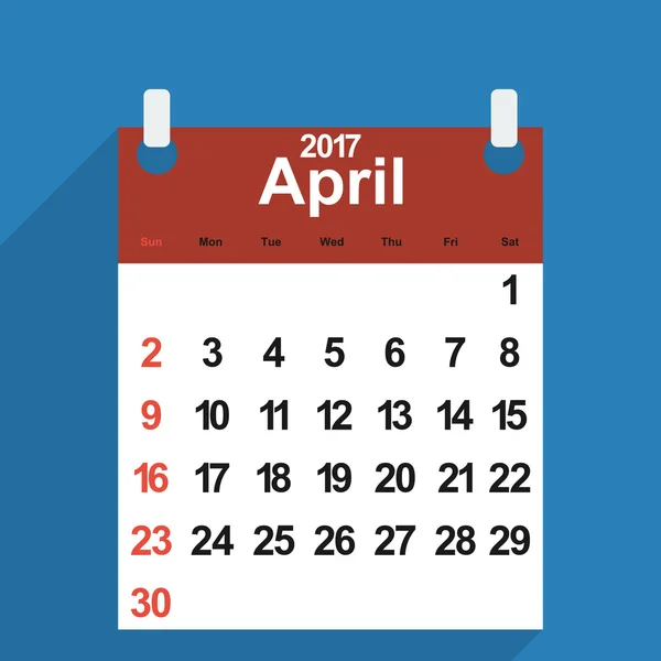 Calendario de hojas 2017 con los días del mes de abril — Vector de stock