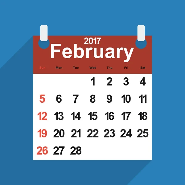 Calendario de hojas 2017 con los días del mes de febrero — Vector de stock