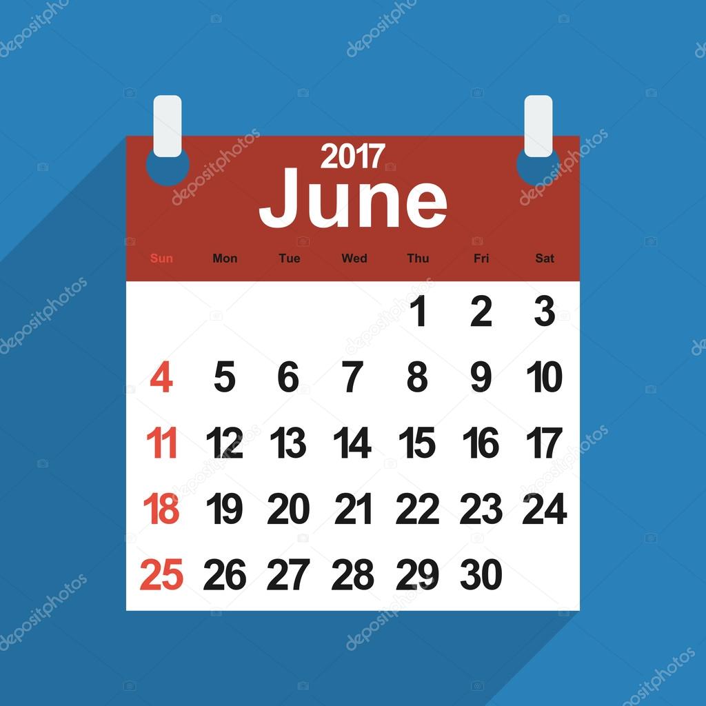 Leaf calendar 2017 with the month of June days