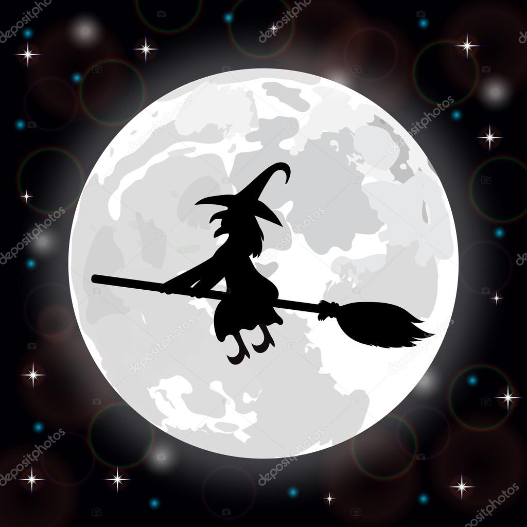 witch on a background of the full moon