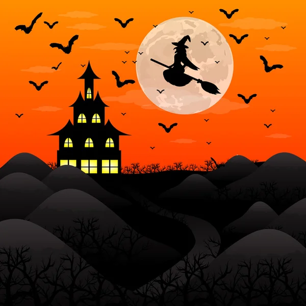 Halloween patty. Witch and bats — Stock Vector