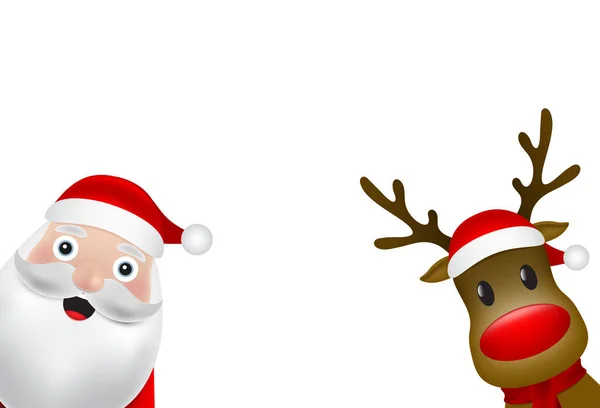 Jul Santa Claus och ren närbild på en vit bakgrund. Vektor illustration för en festlig design — Stock vektor