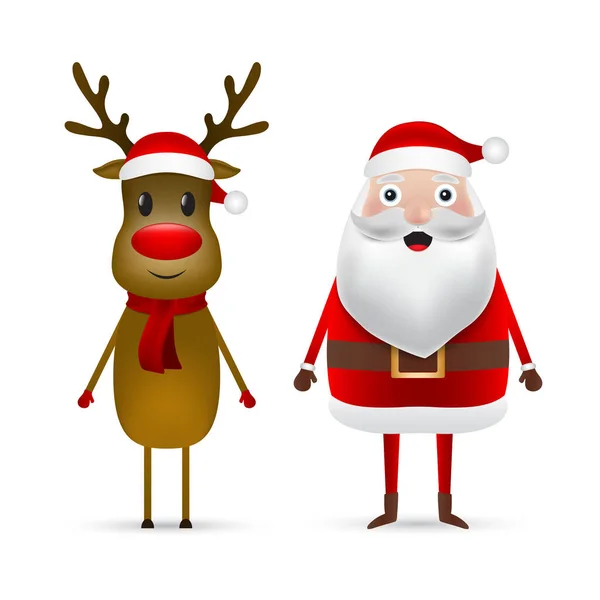 Jul Santa Claus och ren närbild på en vit bakgrund. Vektor illustration för en festlig design — Stock vektor