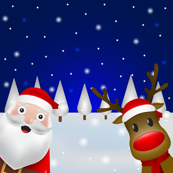 Рождественский Санта Клаус и северный олень закрываются в лесу. Векторная иллюстрация праздничного дизайна. — стоковый вектор