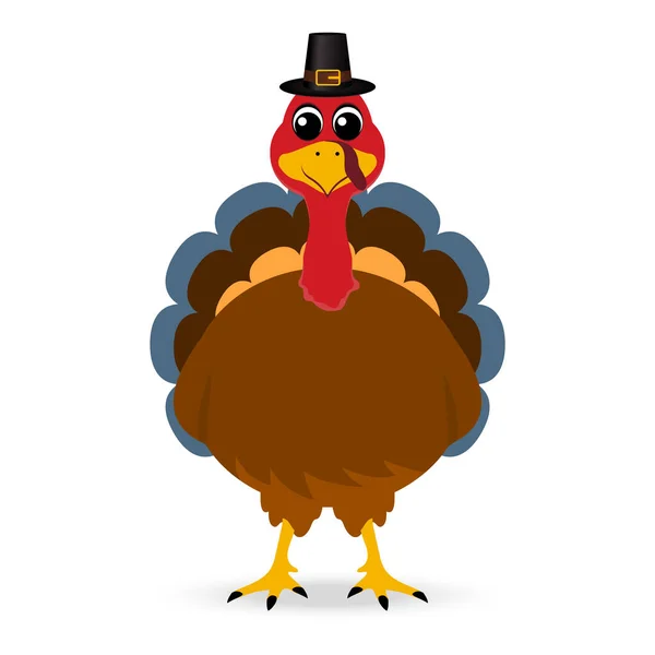 Thanksgiving cartoon turkey stands on a white background. Vector illustration for the holiday — Stock Vector