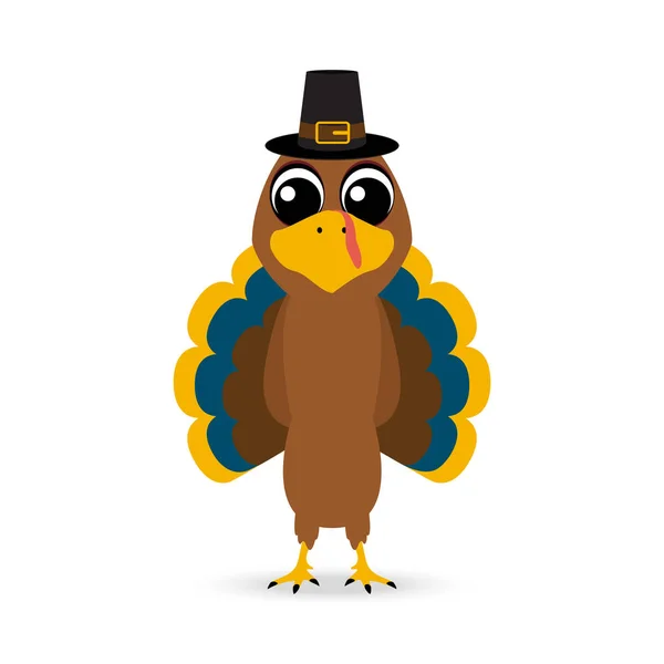 Thanksgiving cartoon turkey stands on a white background. Vector illustration for the holiday — Stock Vector