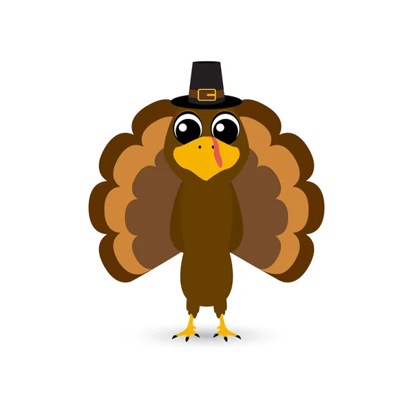 Thanksgiving cartoon turkey stands on a white background. Vector illustration for the holiday — Stock Vector