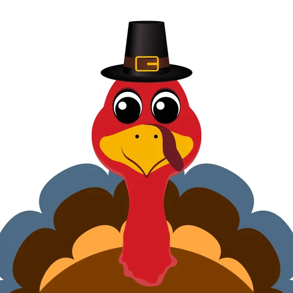 Thanksgiving cartoon turkey stands on a white background. Vector illustration for the holiday — Stock Vector