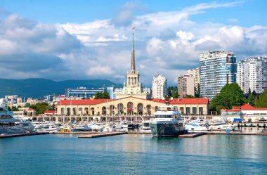 Soçi, Rusya - 1 Haziran 2021: Soçi Limanı, Krasnodar Krai, Rusya..