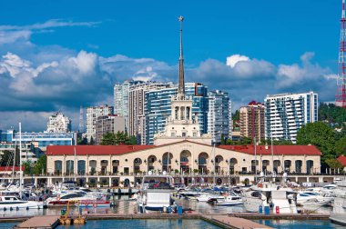 Soçi, Rusya - 1 Haziran 2021: Soçi Limanı, Krasnodar Krai, Rusya..