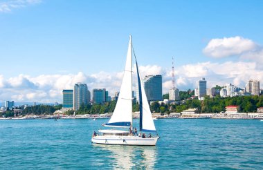 Krasnodar Bölgesi, Sochi tatil köyünün kıyısında. Rusya