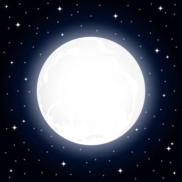 Large full moon and starry sky at night — Stock Vector