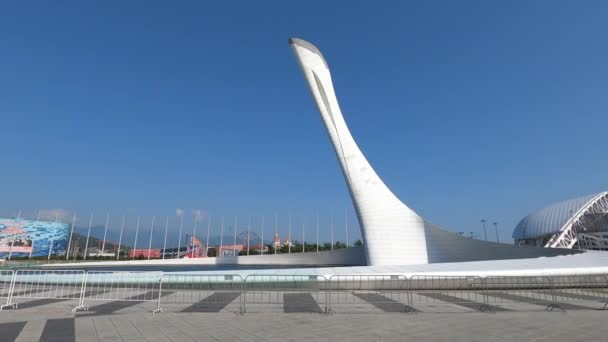 Olympisch Park en de zingende fontein fakkel. — Stockvideo