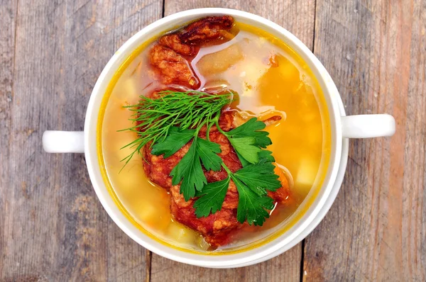 Pea soup with smoked pork ribs — Stock Image Pea soup with smoked pork ribs Stock Photo