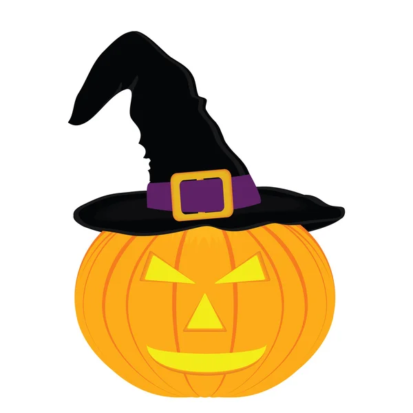 Evil pumpkin witch hat for Halloween — Stock Vector