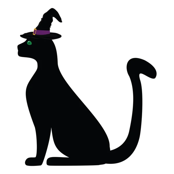 Gato negro en el sombrero para Halloween — Vector de stock