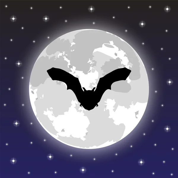 Pipistrello silhouette sullo sfondo della luna piena — Vettoriale Stock