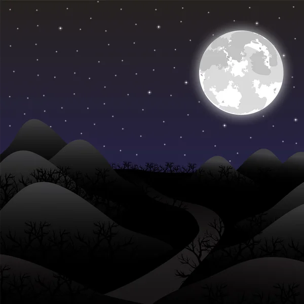 Nacht landschap in de volle maan — Stockvector