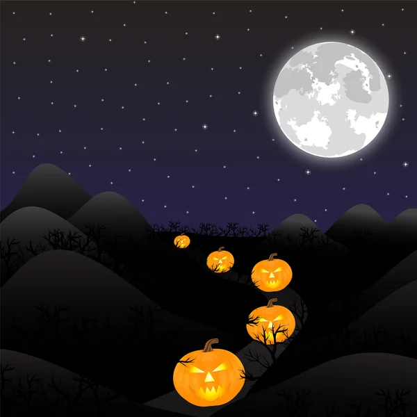 Night landscape under a full moon on Halloween — Stock Vector