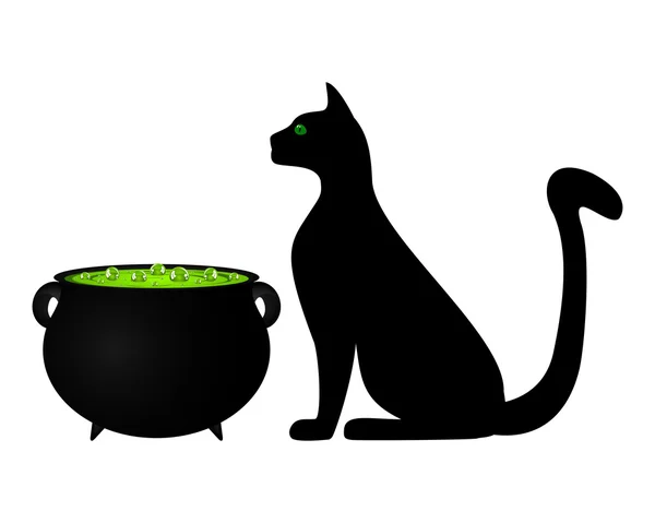 Kočka a kotel lektvar pro halloween — Stockový vektor