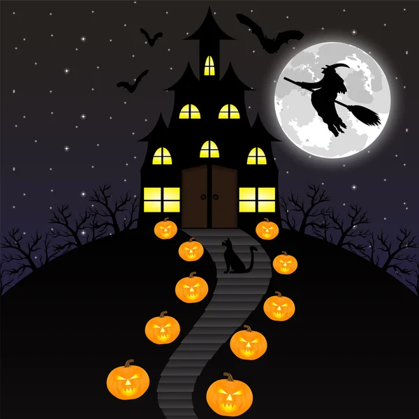 Ночной пейзаж на Хэллоуин — стоковый вектор