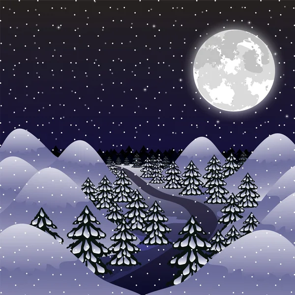 Christmas night background with snow and trees — Stock Vector