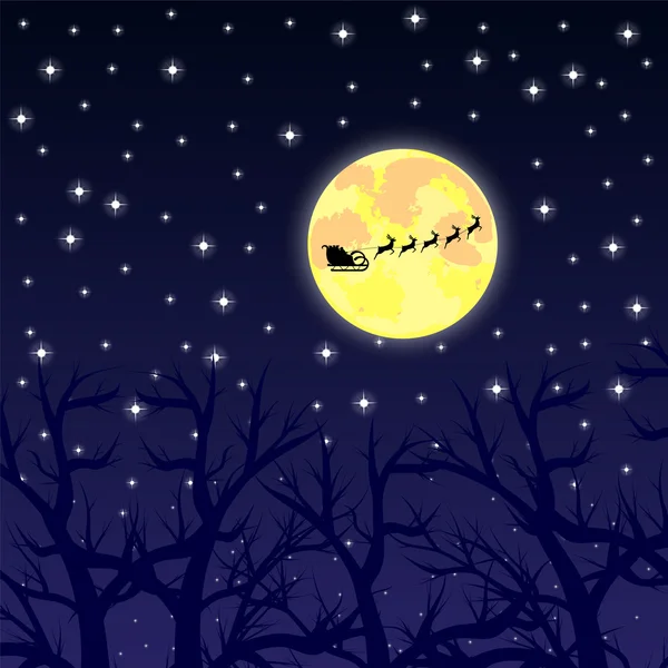 Санта Клаус катается на северном олене ночью — стоковый вектор