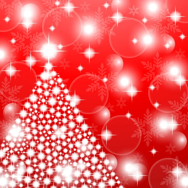 Red christmas background with shiny Christmas tree — Stock Vector