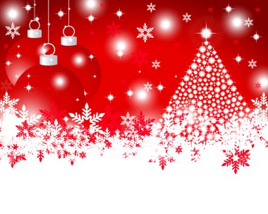 Christmas kırmızı arka plan ile parlak Noel ağacı ve topları