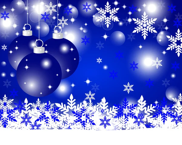 Fond bleu de Noël avec boules de Noël et flocons de neige — Image vectorielle