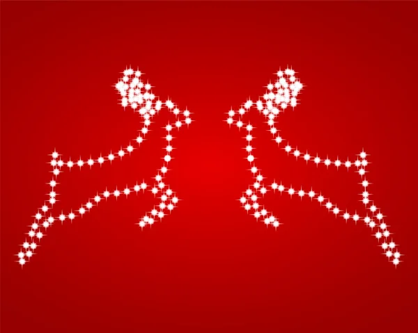 两个闪闪发光的红色背景驯鹿 — 图库矢量图片