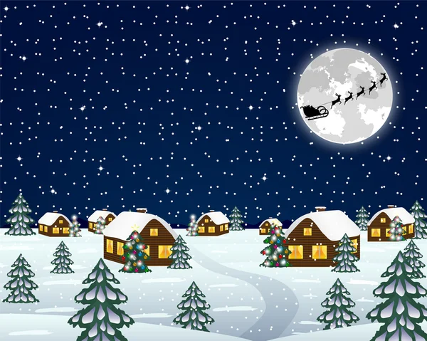 Landscape in the Christmas night — Stock Vector