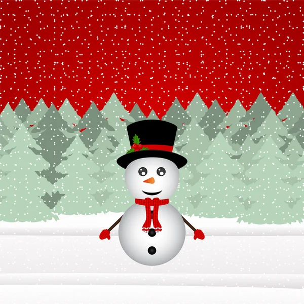 Snowman in a Christmas forest — Stock Vector