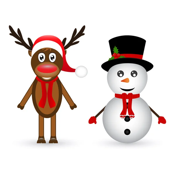 Snowman and reindeer — Stock Vector