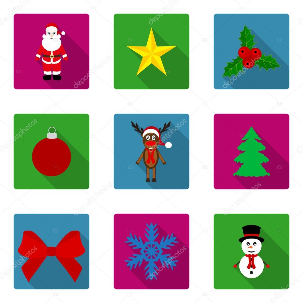 Set of flat icons Christmas and New Year