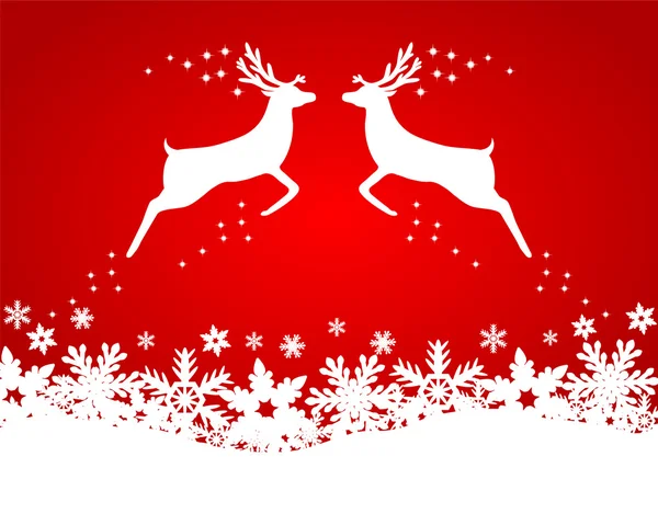 Reindeer with stars, snowflakes and glitter on a red background — Stock Vector