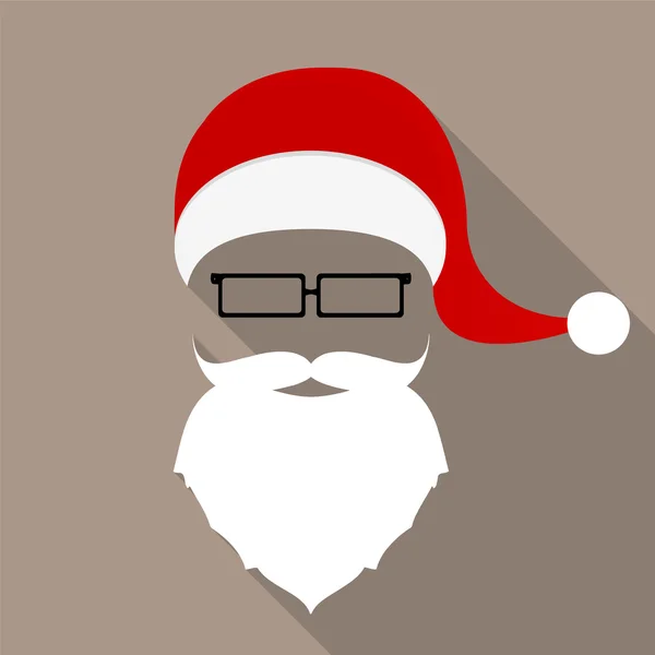 サンタ帽子、口ひげ、あごひげ、メガネ。フラット アイコン — ストックベクタ