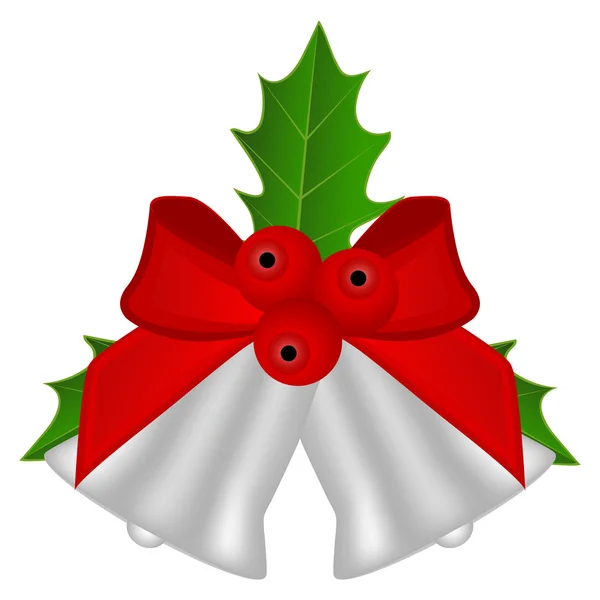 Weihnachten silberne Glocken mit roter Schleife — Stockvektor