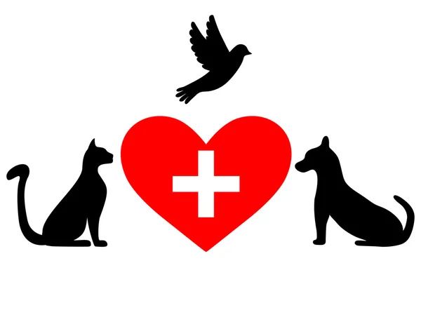 Veterinärmedicinska symbol föreställande hundar, tarmar, fågel — Stock vektor